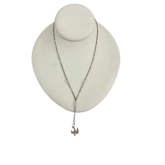 Sterling Silver Dove Pendant Necklace With Pink Crystal Beads & Chain - Picture 8 of 9
